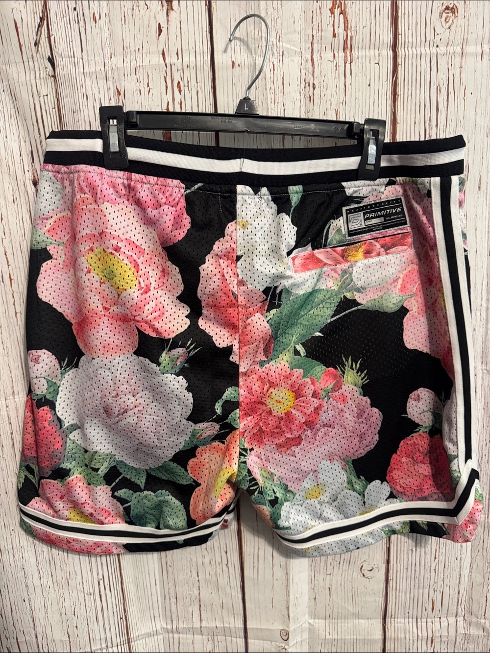 Primitive Floral Mesh Athletic Shorts - Black, Pink, White, Green - Picture 3 of 4